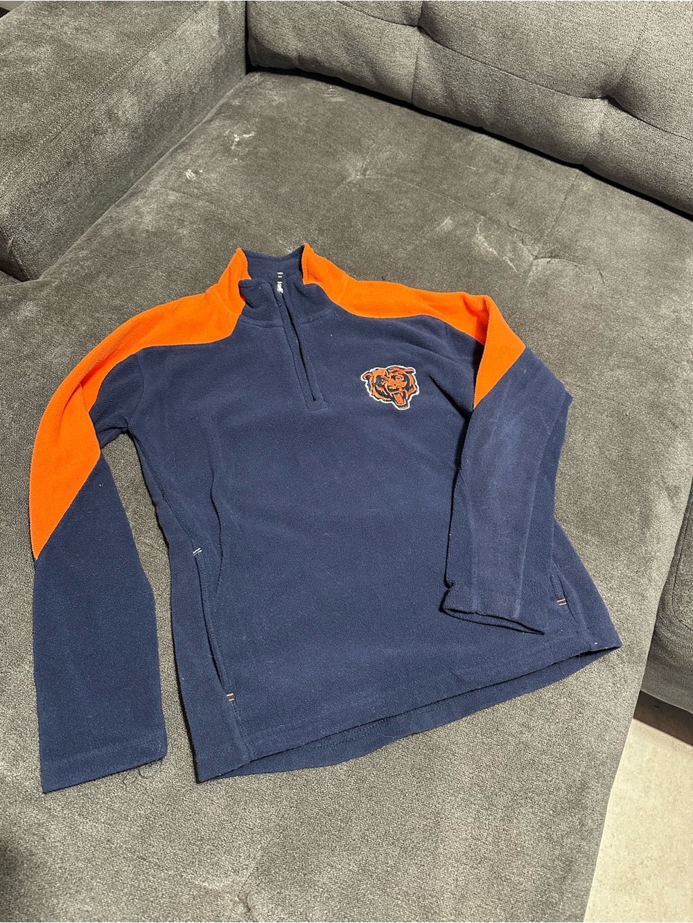 Chicago Bears Youth Fleece Quarter-Zip – Navy/Orange – Size 8, Good Cond.